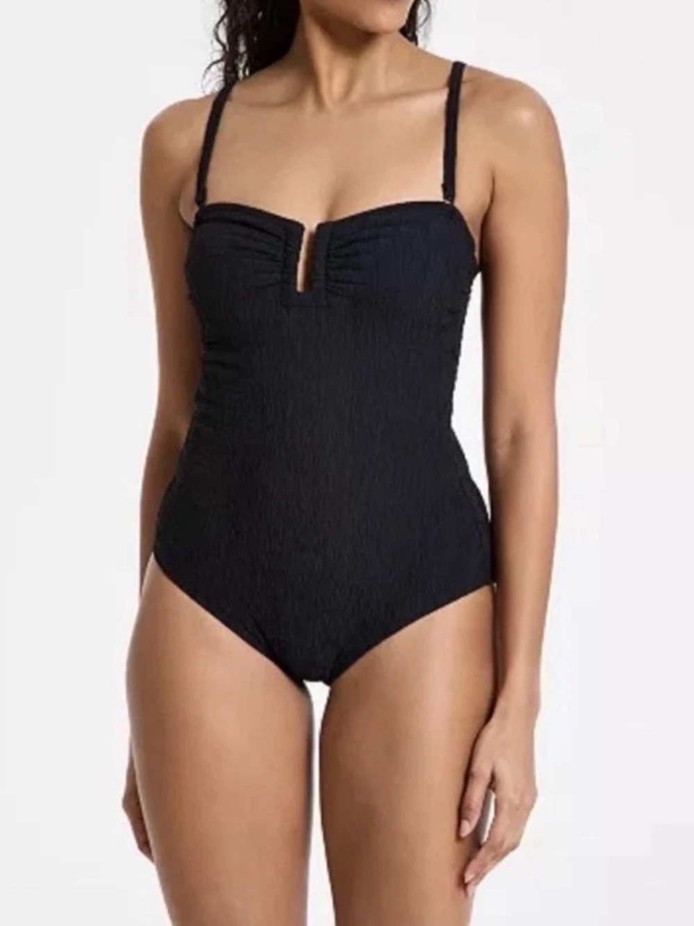 DKNY Women's Textured Shirred One-Piece Swimsuit, Black, Size Large Worn Once!
